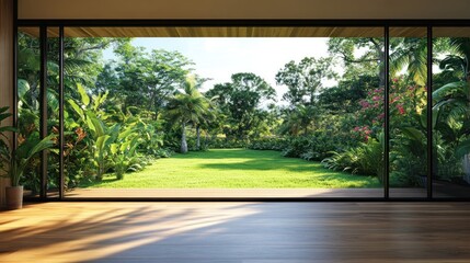 Tranquil Tropical Garden View from Modern Home