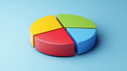 Obraz premium Colorful pie chart with four segments in red, yellow, green, and blue, representing data visualization. This modern design is perfect for presentations and reports