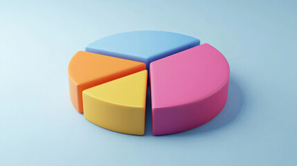 Obraz premium Colorful pie chart with four segments in blue, orange, yellow, and pink, representing data visualization. Ideal for presentations and educational materials