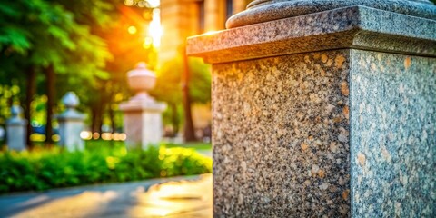High-Depth-of-Field Photo: Informative Sign on Granite Stone Column