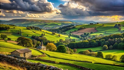 Obraz premium Sheffield Rural Landscape Portrait Photography: Idyllic Countryside Scenery near Sheffield, England