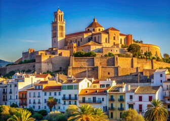 Obraz premium Ibiza's Dalt Vila: a breathtaking aerial vista of Santa Maria Cathedral and the historic old town's stunning architecture.