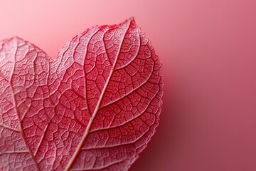 Obraz premium Elegant Heart-Shaped Red Leaves on a Soft Pink Background Perfect for Valentine's Day Decoration and Romantic Themes