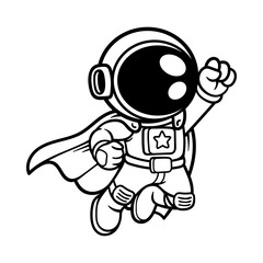 fun astronaut superhero cartoon character isolated drawing line art style sketch classic vintage design illustration