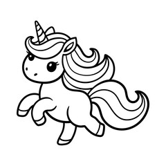 fun cute unicorn running cartoon character isolated drawing line art style sketch classic vintage design illustration