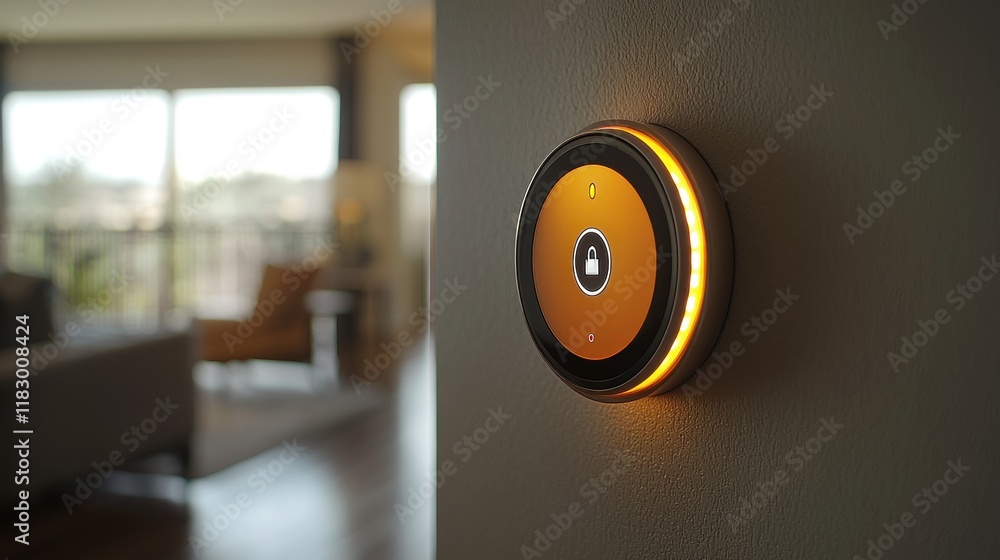 Poster smart home security system: nest thermostat displaying lock icon