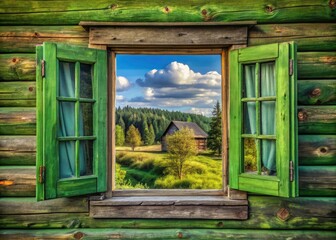 Stunning Aerial Drone Shot of Green Wooden Window, Polish Countryside, Rustic Charm, Nature Photography