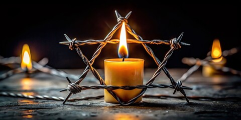 Holocaust Remembrance Day: Burning Candle & Barbed Wire Star