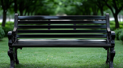 Bench in the Park Tranquil Outdoor Seating Scenic Green Landscape Relaxing Nature Spot Garden and Urban Park Environment Peaceful Public Space