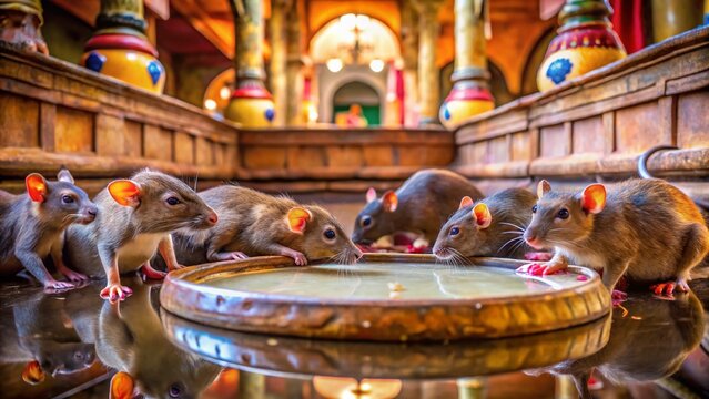 Holy Rats Drinking Milk, Karni Mata Temple, Rajasthan, India
