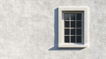 Fototapeta premium simple, high resolution image of window on textured white wall, showcasing clean lines and natural light. shadow adds depth and interest to composition