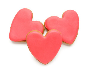 Red heart shaped cookies on white background. Valentine's Day celebration