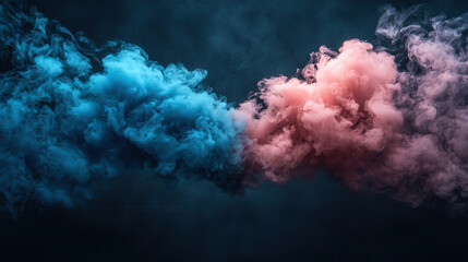 Vibrant blue and pink smoke swirling together, creating dynamic visual effect. contrasting colors blend beautifully, evoking sense of energy and