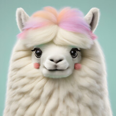 Obraz premium 3D alpacas with pastel-colored fur on a plain mint green background, ultra-detailed.
