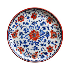 Hand-Painted Ceramic Platter with Floral Islamic Art Isolated on Transparent Background