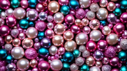 Elegant pink pearls viewed from above, generating an abstract texture that lends itself beautifully to festive backdrops