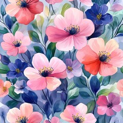 Watercolor Floral Pattern Soft Pastel Design Trendy Fabric Print