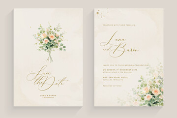Aesthetic Wedding Invitation with Watercolor Greenery Leaves and branch