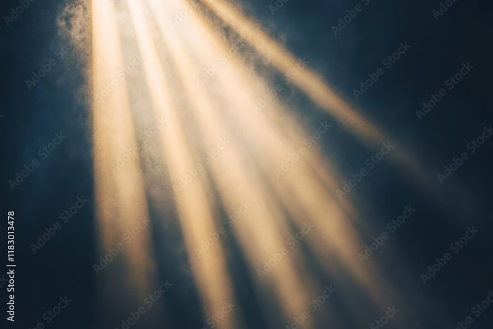 Poster ethereal rays of light pierce through the dark clouds, illuminating the atmosphere with a warm glow 