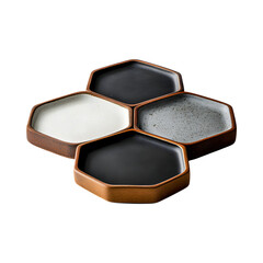 Hexagonal Platters with Segmented Areas Isolated on Transparent Background