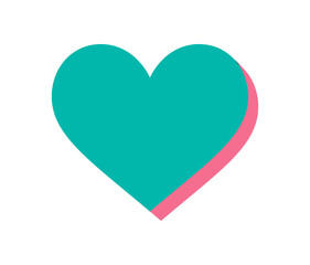 Flat heart shape symbol icon. Bold abstract figure in vibrant color. A modern element of brutalism, graphic style with shadow, perfect for contemporary design and y2k aesthetics.