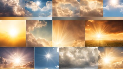 Digital backgrounds that include Sky Cloud Sun Light Overlays, highlighting vibrant natural skies and the interplay of sunlight