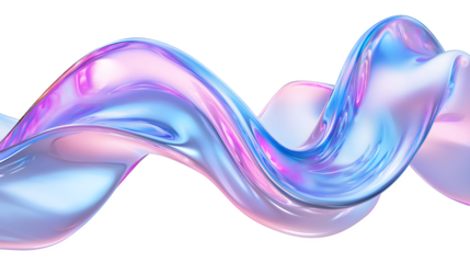 blue pink purple wave fluid holographic Iridescent 3d render abstract isolated on transparent background cutout