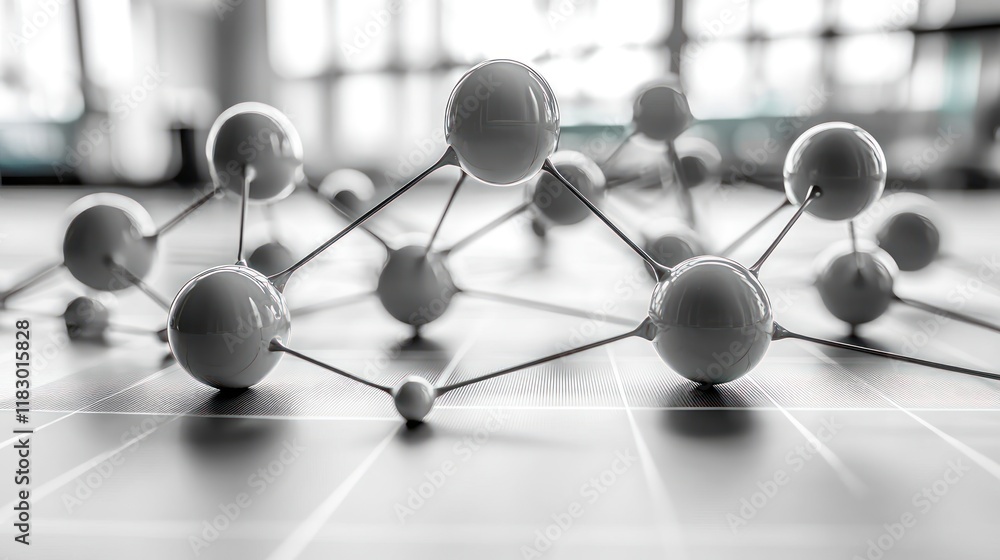 Poster abstract molecular structure: interconnected spheres in a network