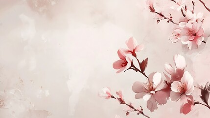 Fototapeta premium Delicate Pink Blossoms on Branches Painted Art