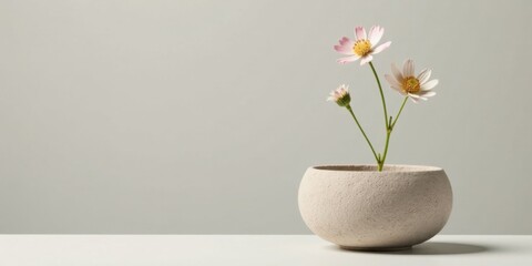 Simple elegance delicate blossoms in a textured bowl on a neutral background