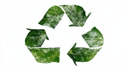 Fresh Green Leaves Forming a Nature-Inspired Recycle Symbol Showcasing Eco-Friendly Practices and Sustainable Living Concepts for Environmental Awareness