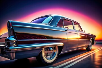 Classic American muscle: a detailed side profile showcasing chrome, fins, and the vintage luxury of a 1960s sedan.