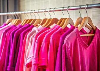 Close-up of a pink clothes rack brimming with stylish apparel, reflecting organized home storage.