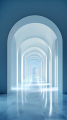 Obraz premium Digital technology blue and white lines corridor poster background