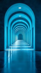Obraz premium Digital technology blue and white lines corridor poster background