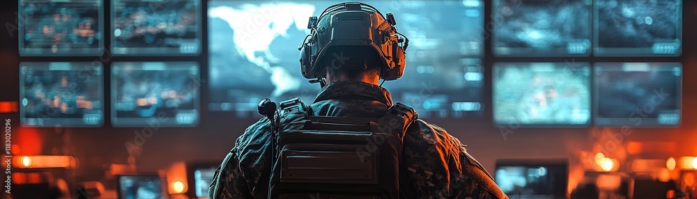 Aufkleber military operations monitoring command center digital media high-tech environment rear view strategi