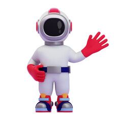 Naklejka premium Playful Astronaut Character Waving Hand Gesture, Perfect for Educational Materials, Space-Themed Projects, or Children's Media.
