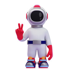 Playful Astronaut Character with Peace Hand Gesture, Perfect for Educational Materials, Space-Themed Projects, or Children's Media.