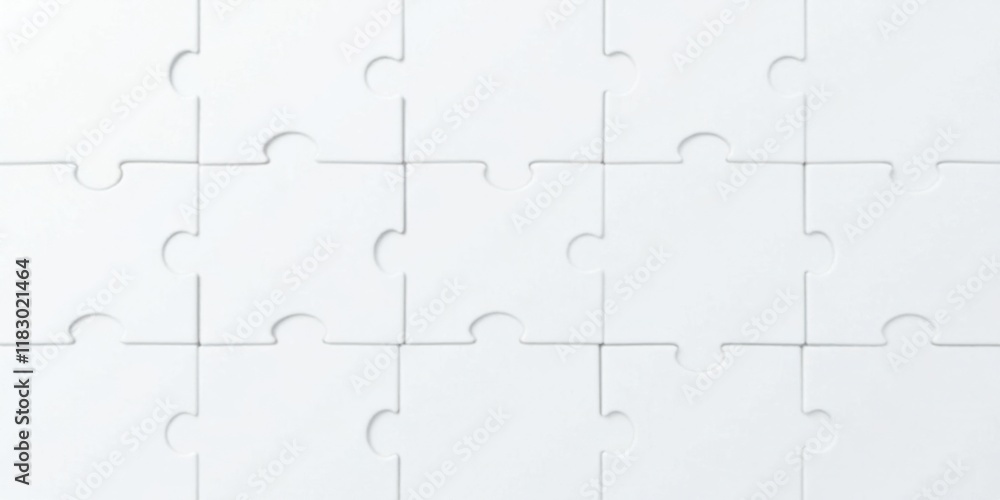 Poster blank white puzzle pieces interlocking together representing collaboration and unity