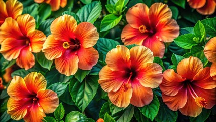 Vibrant Orange Hibiscus Floral Pattern - Tropical Floral Background, Exotic Plants, Nature's Beauty, Summer Vibes, Botanical Art, Colorful Floral Design