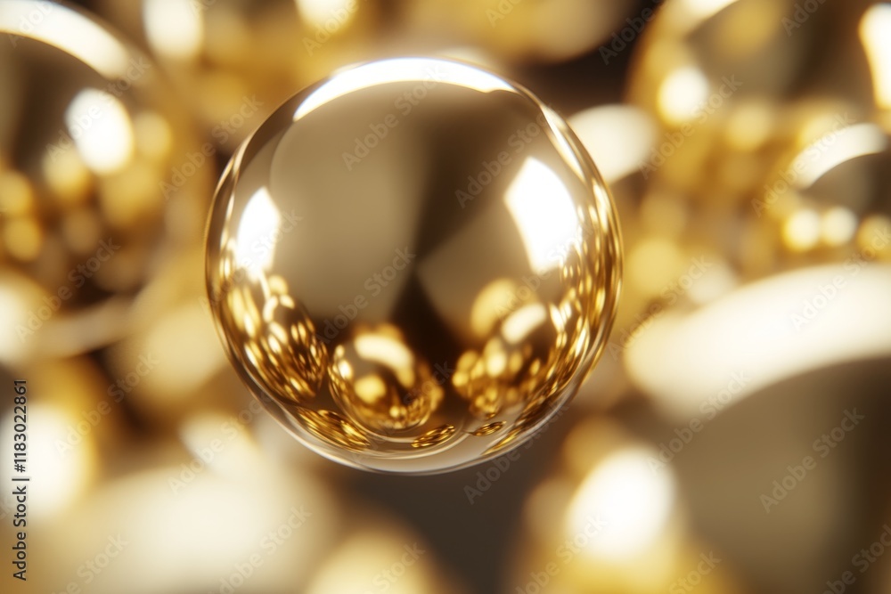 Poster gleaming gold spheres in a softly lit environment creating an elegant and luxurious atmosphere for a