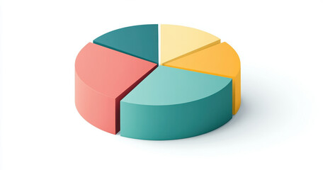 Obraz premium colorful pie chart representing data distribution in segments, showcasing vibrant colors like teal, yellow, red, and peach. This visual aids in understanding proportions effectively