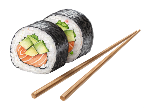 Delicious Salmon Avocado Sushi Rolls with Chopsticks