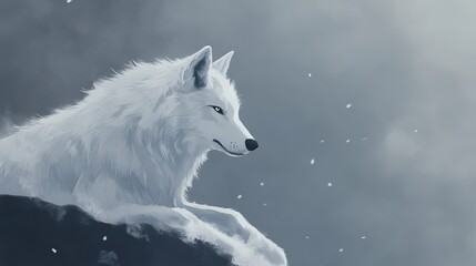 Obraz premium Arctic Snow Wolf in Its Frigid Arctic Habitat, Embodying the Spirit of the Frozen Wilderness