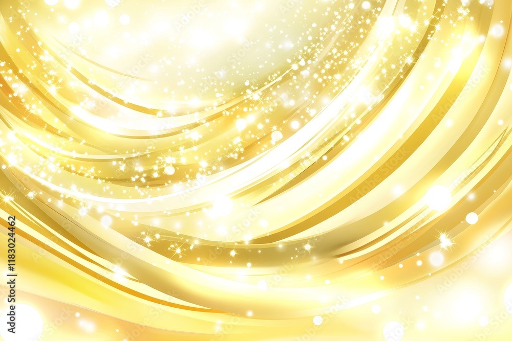 Poster glowing waves of golden light with sparkles and shimmering effects ideal for abstract backgrounds an