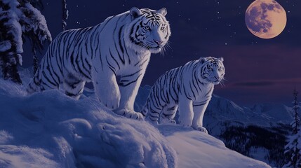 Arctic Tigers in Their Natural Habitat, Symbolizing Strength and Adaptation in the Frigid Arctic Environment