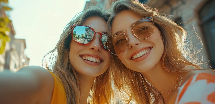 Hip friends with skateboard document their outing with selfies. - Powered by Adobe