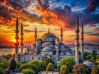 Fototapeta premium Istanbul Sultan Ahmed Mosque Sunset Urban Exploration Photography