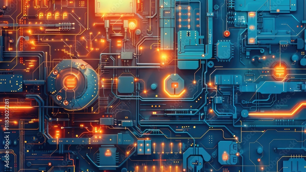 Poster explore a vibrant abstract technology circuit background featuring a captivating gradient of blue an