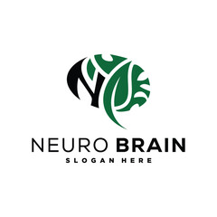 letter N leaf brain neurology logo design vector template